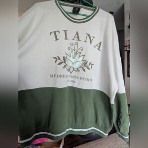 Disney Tiana Two-Tone Crewneck Sweater in Cream & Green